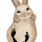 Schönes personalisiertes Hasen-Motiv mit Babyfußabdrücken und Freusel-Logo. 